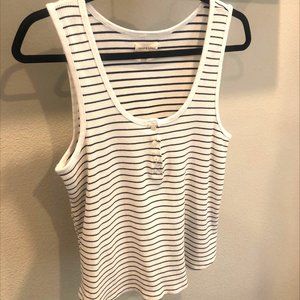 Thread & Supply Sleeveless Ivory/Navy striped Shirt Size Large